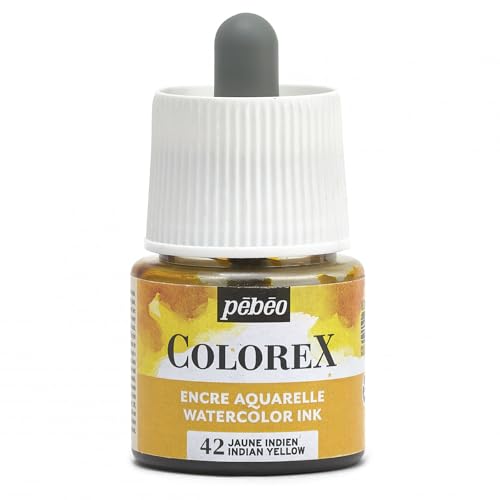 Pébéo - Colorex Tinte 45 ML Indisches Gelb - Colorex Aquarell Tinte Pébéo - Indisches Gelb Tinte mit samtigem Finish - Zeichentusche Multi-Tool Alle Medien - 45 ML - Indisches Gelb von Pebeo