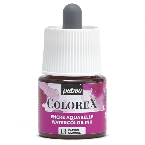 Pébéo - Colorex Tinte 45 ML Karmin - Colorex Aquarell Tinte Pébéo - Karmin Tinte mit samtigem Finish - Zeichentusche Multi-Tool Alle Medien - 45 ML - Karmin von Pebeo