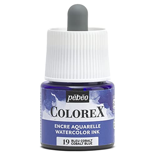 Pébéo - Colorex Tinte 45 ML Kobaltblau - Colorex Aquarell Tinte Pébéo - Kobaltblau Tinte mit samtigem Finish - Zeichentusche Multi-Tool Alle Medien - 45 ML - Kobaltblau von Pebeo