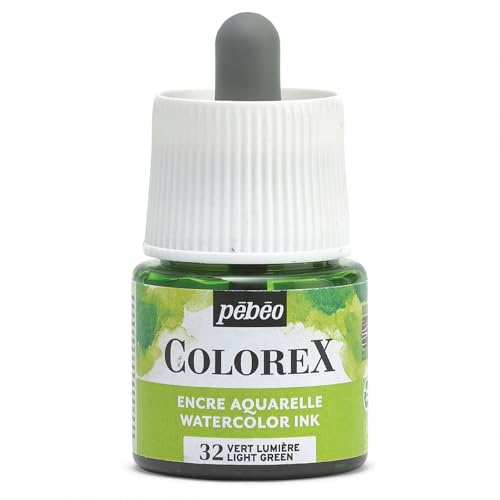 Pébéo - Colorex Tinte 45 ML Lichtgrün - Colorex Aquarell Tinte Pébéo - Lichtgrün Tinte mit samtigem Finish - Zeichentusche Multi-Tool Alle Medien - 45 ML - Lichtgrün von Pebeo