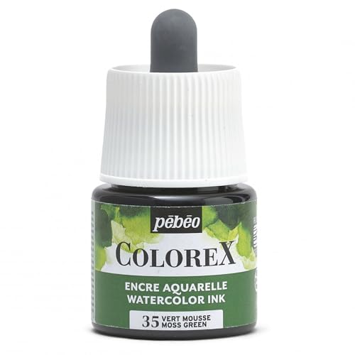 Pébéo - Colorex Tinte 45 ML Moosgrün - Colorex Aquarell Tinte Pébéo - Moosgrün Tinte mit samtigem Finish - Zeichentusche Multi-Tool Alle Medien - 45 ML - Moosgrün von Pebeo