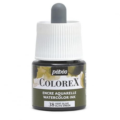 Pébéo - Colorex Tinte 45 ML Olivgrün - Colorex Aquarell Tinte Pébéo - Olivgrün Tinte mit samtigem Finish - Zeichentusche Multi-Tool Alle Medien - 45 ML - Olivgrün von Pébéo