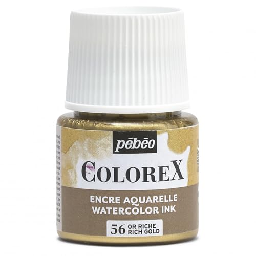 Pébéo - Colorex Tinte 45 ML Reiches Gold - Colorex Aquarell Tinte Pébéo - Reiches Gold Tinte mit samtigem Finish - Zeichentusche Multi-Tool Alle Medien - 45 ML - Reiches Gold von Pebeo