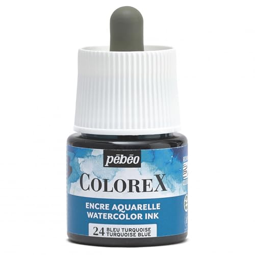 Pébéo - Colorex Tinte 45 ML Türkisblau - Colorex Aquarell Tinte Pébéo - Türkisblau Tinte mit samtigem Finish - Zeichentusche Multi-Tool Alle Medien - 45 ML - Türkisblau von Pebeo