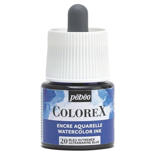 Pébéo - Colorex Tinte 45 ML Ultramarinblau - Colorex Aquarell Tinte Pébéo - Ultramarinblau Tinte mit samtigem Finish - Zeichentusche Multi-Tool Alle Medien - 45 ML - Ultramarinblau von Pebeo