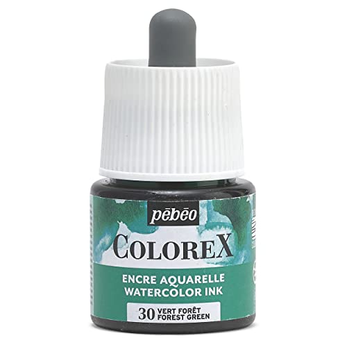 Pébéo - Colorex Tinte 45 ML Waldgrün - Colorex Aquarell Tinte Pébéo - Waldgrün Tinte mit samtigem Finish - Zeichentusche Multi-Tool Alle Medien - 45 ML - Waldgrün von Pebeo