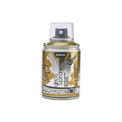 Pébéo - DecoSpray - Acryl-Sprühfarbe - Zur Dekoration Multi Media im Innen- und Außenbereich, Lösungsmittelbasis, Geruchsarm, 100 ml, Finish, Golden Chrome von Pebeo