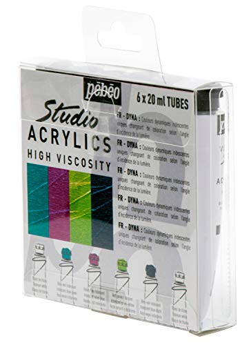 Pébéo - Studio Acrylics Acrylfarben Set - 6 Tuben Dyna Acrylfarben - Dynamisch Irisierende Farben, die sich im Licht verändern - Dyna-Effekt - Feine Acryl Farben für Acrylmalerei - 6 x 20 ml Tuben von Pebeo