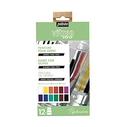 Pébéo Vitrea 160 Entdecker Set - Glasmalerei Set - 12 x 20 ml Flaschen Glasmalfarben in Verschiedenen Farben - Glas Bemalen, 757461 von Pébéo