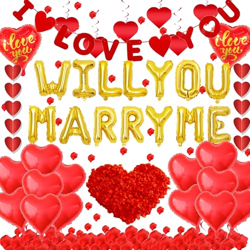 Will You Marry Me Dekorationen - I Love You Motto-Partyzubehör für romantischen Antrag Verlobung Valentinstag Jahrestag (Gold Will You Marry Me) von Pecration