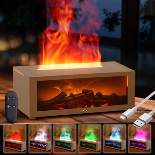 Flammen Aroma Diffuser, Duftöl Diffusor für Ätherische Öle mit 7-Farben-Licht Flammeneffekt, Diffuser ätherische öle mit LED Kamin, mit Fernbedienung und Timer, für Zuhause Büro Oder Yoga (Weiß) von Peelanmall