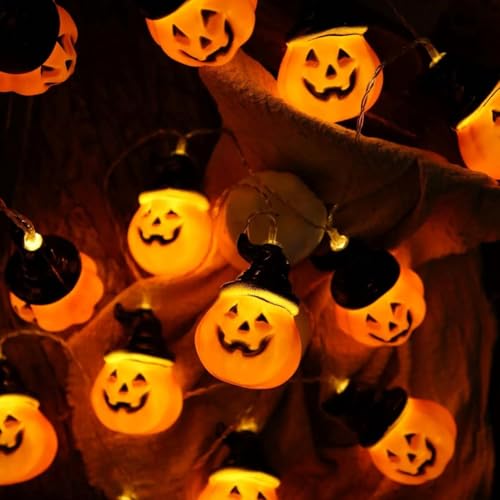 Halloween Kürbis Lichterkette Schnur, Halloween Deko Garten, 3 Meter Halloween Lichterkette, mit 20 LED Kürbis Lichter, LED Kürbis Lampion Lichterkette, Halloween deko Kürbis licht für Garten, Veranda von Peelanmall