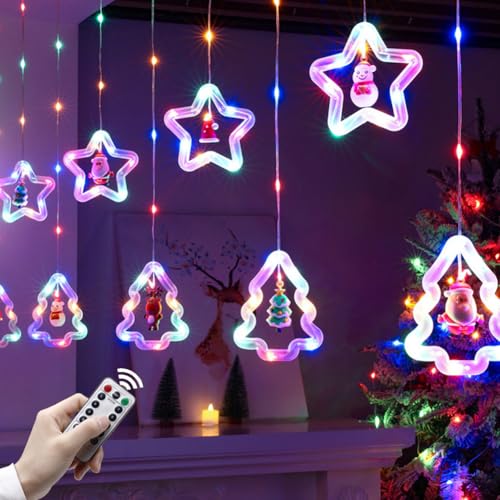 Lichtervorhang Innen, Weihnachtsbeleuchtung Lichterkette, 3x0,65M Led Lichterkette, 120 LED Weihnachtsdeko Fenster Beleuchtet mit Lichtervorhang, mit Fernbedienung für Weihnachten Deko (Farbe) von Peelanmall