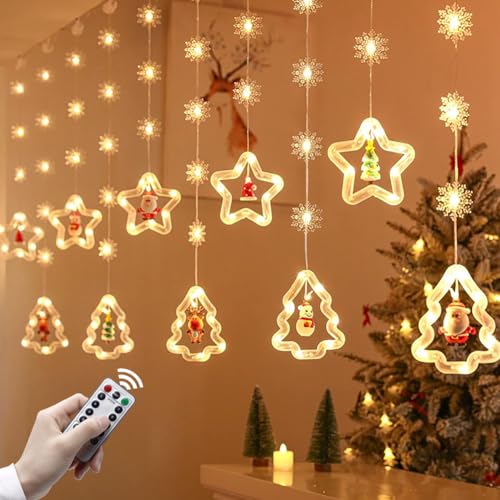 Lichtervorhang Innen, Weihnachtsbeleuchtung Lichterkette, 3x0,65M Led Lichterkette, 120 LED Weihnachtsdeko Fenster Beleuchtet mit Lichtervorhang, mit Fernbedienung für Weihnachten Deko (Warmweiß) von Peelanmall