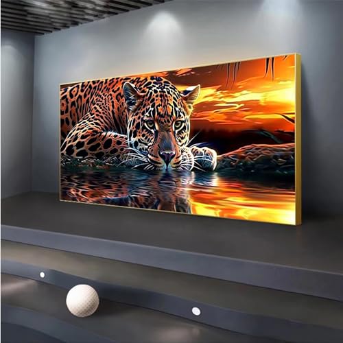 5D DIY Diamond Painting, Leopard Diamond Painting XXL Erwachsene Groß 100x233cm, Diamond Art Sonnenuntergang Diamant Painting Bilder Kinder Anfänger, Dimondpaintin Geschenke für Frauen, Wand Deko von Peepezo