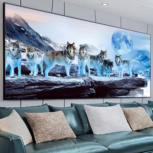 5D DIY Diamond Painting, Wolf Diamond Painting XXL Erwachsene Groß 100x233cm, Diamond Art Mondlicht Diamant Painting Bilder Kinder Anfänger, Dimondpaintin Crystal Arts, Geschenke für Frauen, Wand Deko von Peepezo