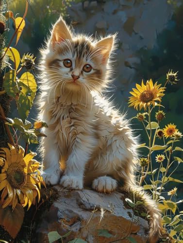 Blume Diamond Painting Erwachsene, Katze Diamond Painting Kinder Anfänger DIY 5D Diamant Kunst Stickerei Kreuzstich Bilder Bastelset, Deko Wohnzimmer, Geburtstagsgeschenk für Frauen 70x95cm -22h2r von Peepezo