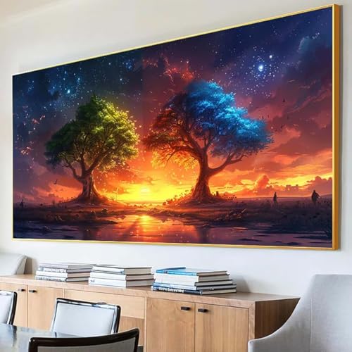 DIY 5D Diamond Painting Erwachsene Baum Diamant Painting Bilder, Sonnenuntergang Diamond Painting Set, 5D Diamond Painting 100x200cm Stickerei Kreuzstich Basteln Erwachsene für Wandzimmer Deko D-P von Peepezo