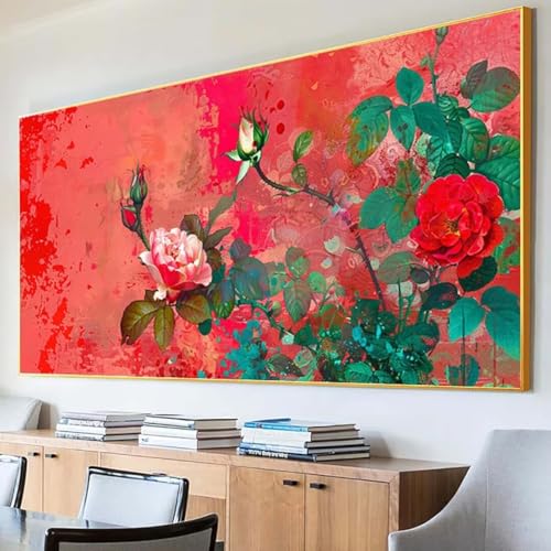 DIY 5D Diamond Painting Erwachsene Blume Diamant Painting Bilder, Pfingstrose Diamond Painting Set, 5D Diamond Painting 100x200cm Stickerei Kreuzstich Basteln Erwachsene für Zimmer Deko Aesthetic H-X von Peepezo