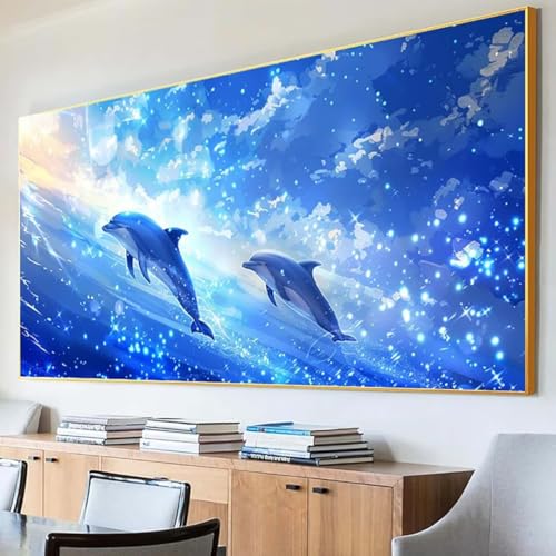 DIY 5D Diamond Painting Erwachsene Delphin Diamant Painting Bilder, Meer Diamond Painting Set, 5D Diamond Painting 70x140cm Stickerei Kreuzstich Basteln Erwachsene für Wandzimmer Deko Geschenk O-3 von Peepezo