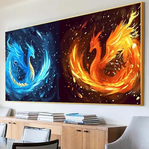 DIY 5D Diamond Painting Erwachsene Drachen Diamant Painting Bilder, Sternenhimmel Diamond Painting Set, 5D Diamond Painting 50x100cm Stickerei Kreuzstich Basteln Erwachsene für Wandzimmer Deko 2-3 von Peepezo