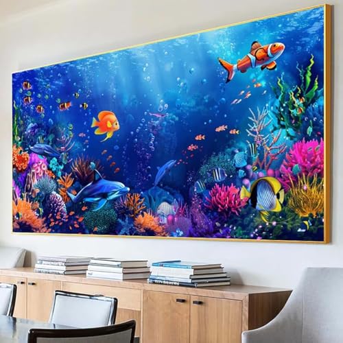 DIY 5D Diamond Painting Erwachsene Meer Diamant Painting Bilder, Fisch Diamond Painting Set, 5D Diamond Painting 60x120cm Stickerei Kreuzstich Basteln Erwachsene für Zimmer Deko Aesthetic Geschenk L-2 von Peepezo