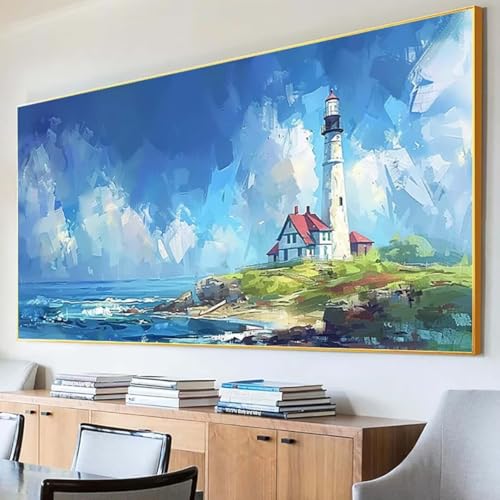 DIY 5D Diamond Painting Erwachsene Meer Diamant Painting Bilder, Leuchtturm Diamond Painting Set, 5D Diamond Painting 70x140cm Stickerei Kreuzstich Basteln Erwachsene für Zimmer Deko Aesthetic 9-8 von Peepezo