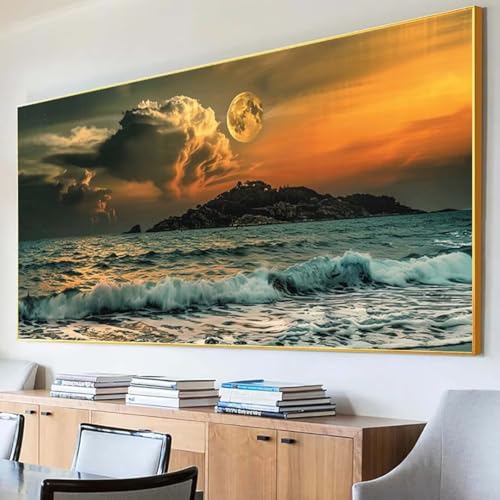 DIY 5D Diamond Painting Erwachsene Meer Diamant Painting Bilder, Mond Diamond Painting Set, 5D Diamond Painting 80x160cm Stickerei Kreuzstich Basteln Erwachsene für Zimmer Deko Aesthetic Geschenk B-4 von Peepezo