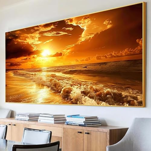 DIY 5D Diamond Painting Erwachsene Meer Diamant Painting Bilder, Sonnenuntergang Diamond Painting Set, 5D Diamond Painting 100x200cm Stickerei Kreuzstich Basteln Erwachsene für Wandzimmer Deko O-3 von Peepezo