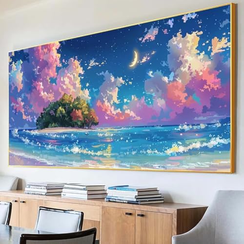 DIY 5D Diamond Painting Erwachsene Meer Diamant Painting Bilder, Strand Diamond Painting Set, 5D Diamond Painting 100x200cm Stickerei Kreuzstich Basteln Erwachsene für Wandzimmer Deko Geschenk 7-8 von Peepezo