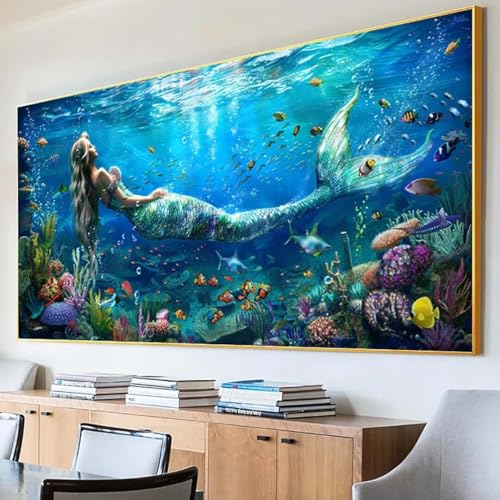 DIY 5D Diamond Painting Erwachsene Meerjungfrau Diamant Painting Bilder, Meer Diamond Painting Set, 5D Diamond Painting 30x60cm Stickerei Kreuzstich Basteln Erwachsene für Zimmer Deko Aesthetic F-3 von Peepezo