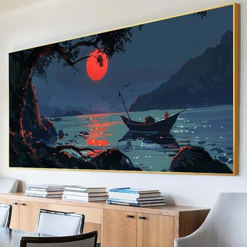 DIY 5D Diamond Painting Erwachsene Mond Diamant Painting Bilder, Boot Diamond Painting Set, 5D Diamond Painting 100x200cm Stickerei Kreuzstich Basteln Erwachsene für Zimmer Deko Aesthetic Geschenk 0-A von Peepezo