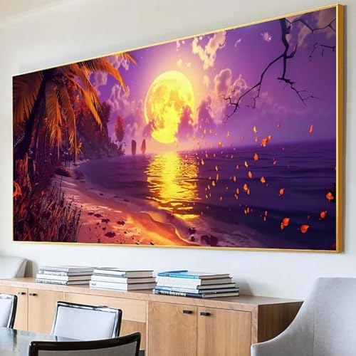 DIY 5D Diamond Painting Erwachsene Mond Diamant Painting Bilder, Strand Diamond Painting Set, 5D Diamond Painting 100x200cm Stickerei Kreuzstich Basteln Erwachsene für Wandzimmer Deko Geschenk F-9 von Peepezo