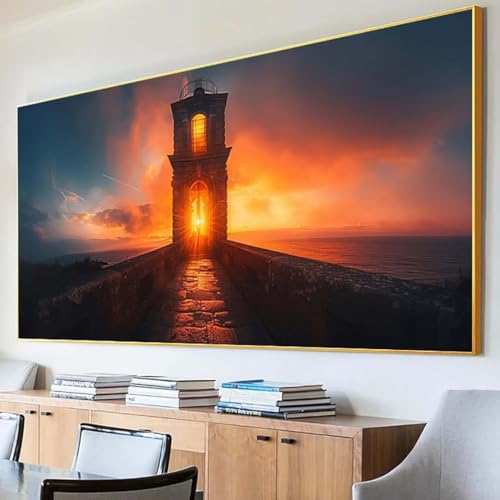 DIY 5D Diamond Painting Erwachsene Sonnenuntergang Diamant Painting Bilder, Architektur Diamond Painting Set, 5D Diamond Painting 100x200cm Stickerei Kreuzstich Basteln Erwachsene für Zimmer Deko J-7 von Peepezo