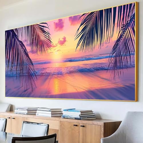 DIY 5D Diamond Painting Erwachsene Sonnenuntergang Diamant Painting Bilder, Meer Diamond Painting Set, 5D Diamond Painting 100x200cm Stickerei Kreuzstich Basteln Erwachsene für Wandzimmer Deko 3-0 von Peepezo