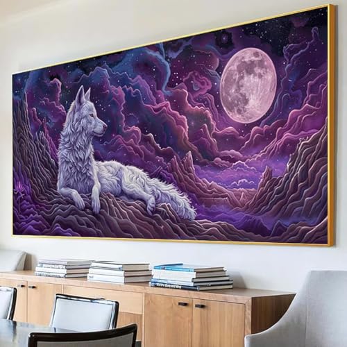 DIY 5D Diamond Painting Erwachsene Wolf Diamant Painting Bilder, Mond Diamond Painting Set, 5D Diamond Painting 40x80cm Stickerei Kreuzstich Basteln Erwachsene für Zimmer Deko Aesthetic Geschenk K-4 von Peepezo