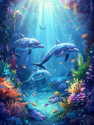 DIY 5D Diamond Painting Meer Diamant Painting Bilder Erwachsene Delfin Diamond Painting Groß XXL 50x70cm Diamond Painting Set, 5D Diamond Art Stickerei Kreuzstich Basteln Painting, Home Wand Décor 3-5 von Peepezo