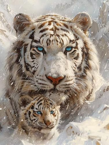 DIY Diamond Painting Tiger Diamant Painting Bilder Erwachsene Winter Diamond Painting klein 40x50cm Diamond Painting Set, 5D Diamond Art Stickerei Kreuzstich Basteln Painting für Home Wand Décor 6-f von Peepezo