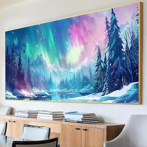 Diamond Painting Aurora Diamond Painting Erwachsene Groß XXL 50x100cm Diamant Painting Bilder Set, 5D Diamond Painting Landschaft, DIY Cross Stickerei Diamond-Painting Basteln für Wandzimmer Deko W-3 von Peepezo