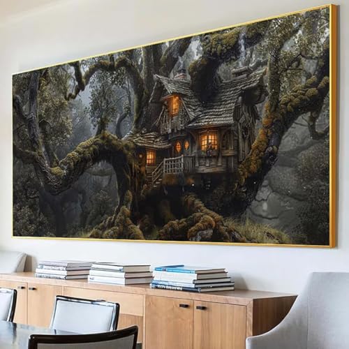 Diamond Painting Baumhaus Diamond Painting Erwachsene Groß XXL 50x100cm Diamant Painting Bilder Set, 5D Diamond Painting Landschaft, DIY Cross Stickerei Diamond-Painting Basteln, Wandzimmer Deko 1-T von Peepezo