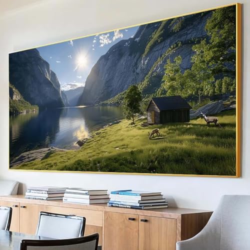 Diamond Painting Berg Diamond Painting Erwachsene Groß XXL 100x200cm Diamant Painting Bilder Set, 5D Diamond Painting Fluss, DIY Cross Stickerei Diamond-Painting Basteln, Wandzimmer Deko Geschenk V-L von Peepezo