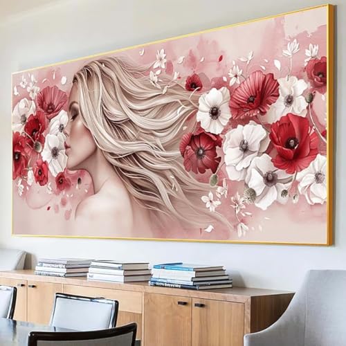 Diamond Painting Blume Diamond Painting Erwachsene Groß XXL 30x60cm Diamant Painting Bilder Set, 5D Diamond Painting Frau, DIY Cross Stickerei Diamond-Painting Basteln für Wandzimmer Deko Geschenk 7-6 von Peepezo