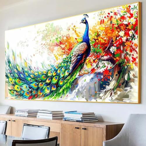 Diamond Painting Blume Diamond Painting Erwachsene Groß XXL 40x80cm Diamant Painting Bilder Set, 5D Diamond Painting Pfau, DIY Cross Stickerei Diamond-Painting Basteln für Wandzimmer Deko Geschenk 4-A von Peepezo