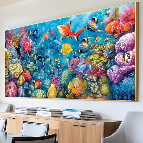 Diamond Painting Fisch Diamond Painting Erwachsene Groß XXL 30x60cm Diamant Painting Bilder Set, 5D Diamond Painting Koralle, DIY Cross Stickerei Diamond-Painting Basteln, Wandzimmer Deko Geschenk U-6 von Peepezo