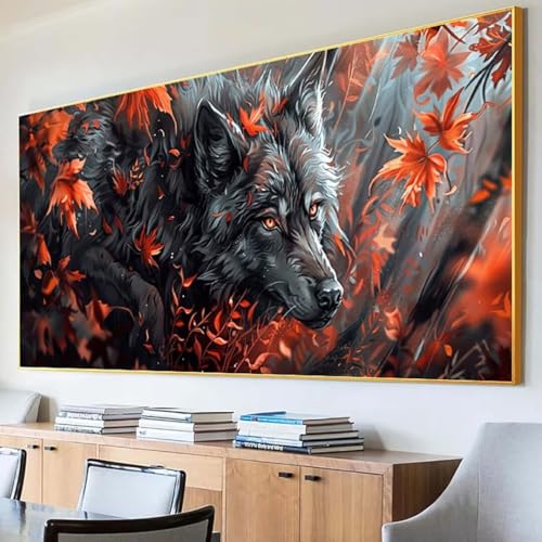 Diamond Painting Herbst Diamond Painting Erwachsene Groß XXL 30x60cm Diamant Painting Bilder Set, 5D Diamond Painting Wolf, DIY Cross Stickerei Diamond-Painting Basteln, Wandzimmer Deko Geschenk 6-Z von Peepezo