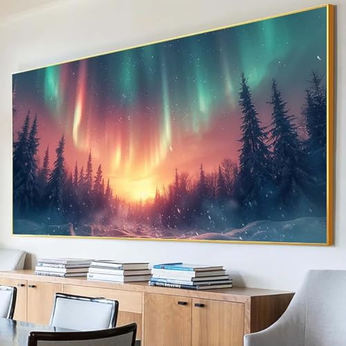 Diamond Painting Landschaft Diamond Painting Erwachsene Groß XXL 30x60cm Diamant Painting Bilder Set, 5D Diamond Painting Aurora, DIY Cross Stickerei Diamond-Painting Basteln für Wandzimmer Deko H-7 von Peepezo