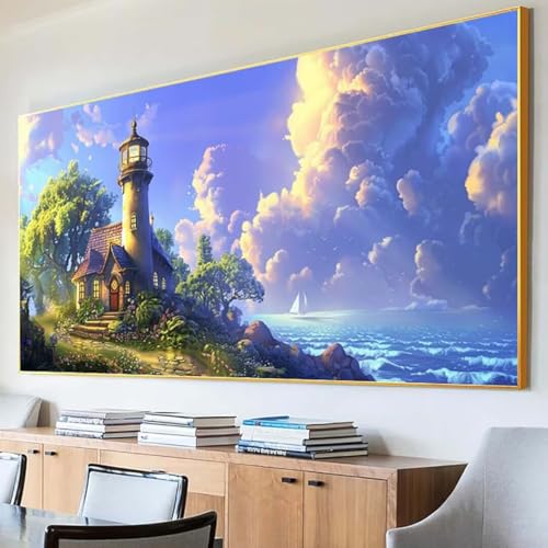 Diamond Painting Landschaft Diamond Painting Erwachsene Groß XXL 30x60cm Diamant Painting Bilder Set, 5D Diamond Painting Leuchtturm, DIY Cross Stickerei Diamond-Painting Basteln, Wandzimmer Deko G-B von Peepezo