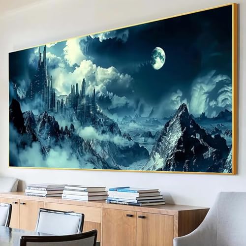 Diamond Painting Landschaft Diamond Painting Erwachsene Groß XXL 30x60cm Diamant Painting Bilder Set, 5D Diamond Painting Mond, DIY Cross Stickerei Diamond-Painting Basteln für Wandzimmer Deko 0-H von Peepezo