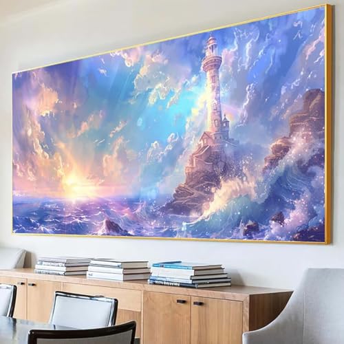 Diamond Painting Leuchtturm Diamond Painting Erwachsene Groß XXL 30x60cm Diamant Painting Bilder Set, 5D Diamond Painting Meer, DIY Cross Stickerei Diamond-Painting Basteln für Wandzimmer Deko A-R von Peepezo