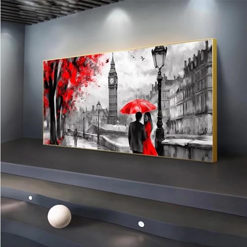 Diamond Painting London Malen Nach Zahlen Erwachsene 5D Diamant Painting Bilder Kinder DIY Diamond Art Roter Regenschirm Dimondpaintin Groß XXL Full Drill Stickerei für Home Wanddeko Gifts 110x256cm von Peepezo